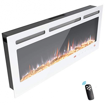KUPPET 127 cm Elektrischer Kamin Versenkt und an der Wand Montiert mit Sicherheitsabschaltung & Digitaler LED-Anzeige, Touchscreen-Bedienbildschirm & Fernbedienung & Timer, Weißes Glas - 8