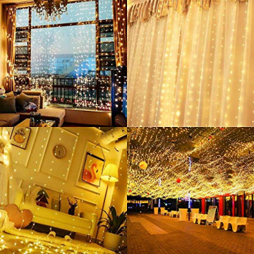 Mitening LED USB Lichtervorhang 3m x 3m, 300 LED Lichterkettenvorhang mit 8 Modi Lichterkette Gardine für Schlafzimmer Partydekoration Innenbeleuchtung Weihnachten Deko Warmweiß, Energieklasse A+++ - 6