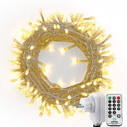 NEXVIN Lichterkette Warmweiß, 20+3M 200 LED Lichterkette Anschließbar, Strombetrieben, 8 Leuchtmodi Dimmbar, IP44 Wasserdicht Lichterkette mit Fernbedienung für Innen Außen Party Feier Deko - 1