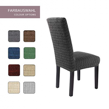 SCHEFFLER-Home Stretch Stuhlhusse Anna | 2er Set elastische Stuhlabdeckungen in feinem Raff-Look | Stuhlhussen Schwingstühle | Spannbezug mit Gummiband | Elegante Stuhlbezüge - 4