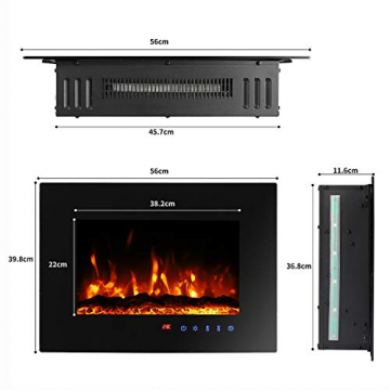 Sekey Home Elektrokamin | Deko-Kamin | Wandkamin mit Heizlüfter | Thermostat | Wochentimer | LED-Beleuchtung | 3D Flammeneffekte | 7 Flammenfarben | Fernbedienung | Geräuscharm | Wandmontage | Schwarz - 2