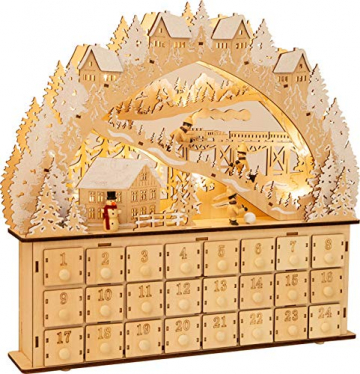 small foot 11789 Adventskalender Skivergnügen aus Holz mit 24 Schubladen, Weihnachtspyramide mit LED-Beleuchtung, Weihnachtsdeko Deko, Mehrfarbig, normal - 1
