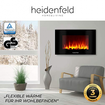 Heidenfeld Wandkamin Elektrisch HF-WK100 mit Fernbedienung - 3 Jahre Garantie - 1000 oder 2000 Watt - Flammensimulation - Heizthermostat - Kaminofen Elektrokamin Kaminfeuer (WK100C Flach Steinoptik) - 2