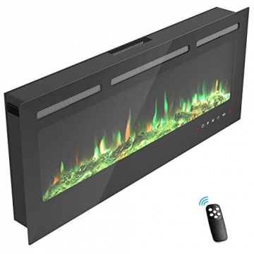 KUPPET 127 cm Elektrischer Kamin Versenkt und an der Wand Montiert mit Sicherheitsabschaltung & Timer, Touchscreen-Bedienbildschirm & Fernbedienung, Digitaler LED-Anzeige, Schwarzem Glas - 8