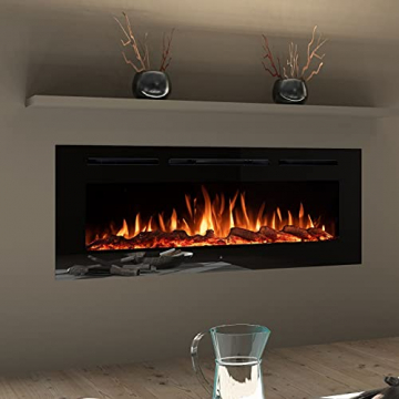 Noble Flame Paris Schwarz 1660 (166 cm / 65”) - Elektrokamin Wandkamin Kaminofen Kamin - Wandmontage Fernbedienung - 14,5 cm Einbautiefe - 3