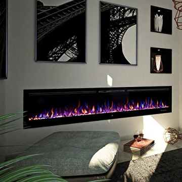 Noble Flame Paris Schwarz 1660 (166 cm / 65”) - Elektrokamin Wandkamin Kaminofen Kamin - Wandmontage Fernbedienung - 14,5 cm Einbautiefe - 8