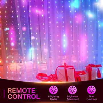 Yizhet Lichtervorhang 3x3m LED Lichterkette LED Lichterkettenvorhang mit 8 Modi, IP44 Wasserdicht Deko für Weihnachten, Partydekoration, Innenbeleuchtung (300LED, Bunt) - 3