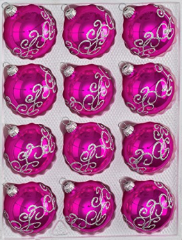 12 tlg. Glas-Weihnachtskugeln Set in "Hochglanz-Pink-Silberne-Ornamente - Neuheit -" Christbaumkugeln - Weihnachtsschmuck-Christbaumschmuck - 1