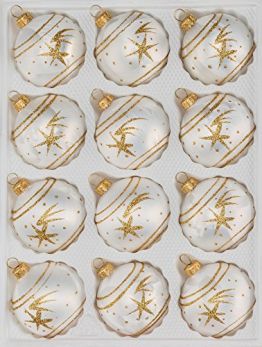 12 tlg. Glas-Weihnachtskugeln Set in "Ice Weiss Gold" Komet- Christbaumkugeln - Weihnachtsschmuck-Christbaumschmuck - 1