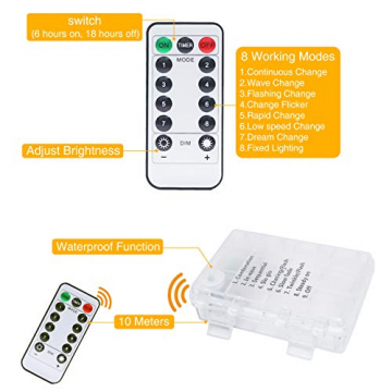 【2 Stück】 Lichterkette Batterie, 12M 120 LED Litogo Lichterkette Kupferdraht Batterie Timer und Fernbedienung Mini LED Leuchtdraht Wasserdichte mit 8 Modi für Innen, Außen Weihnachten Deko Warm weiß - 5