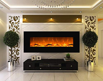 GLOW FIRE Mars Elektrokamin mit Heizung, Wandkamin mit LED | Künstliches Feuer mit zuschaltbarem Heizlüfter: 750/1500 W | Fernbedienung, 126 cm, Schwarz, Holzdekoration - 2