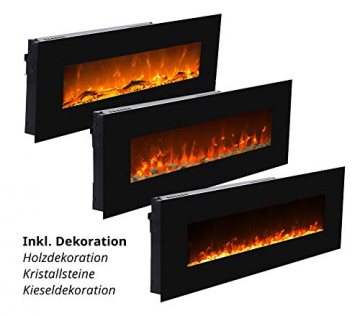 GLOW FIRE Mars Elektrokamin mit Heizung, Wandkamin mit LED | Künstliches Feuer mit zuschaltbarem Heizlüfter: 750/1500 W | Fernbedienung, 126 cm, Schwarz, Holzdekoration - 3