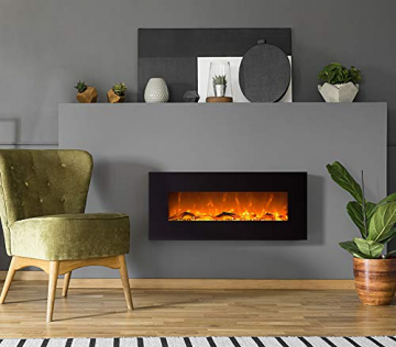 GLOW FIRE Mars Elektrokamin mit Heizung, Wandkamin mit LED | Künstliches Feuer mit zuschaltbarem Heizlüfter: 750/1500 W | Fernbedienung, 126 cm, Schwarz, Holzdekoration - 4