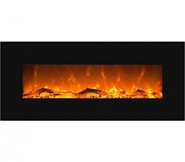 GLOW FIRE Mars Elektrokamin mit Heizung, Wandkamin mit LED | Künstliches Feuer mit zuschaltbarem Heizlüfter: 750/1500 W | Fernbedienung, 126 cm, Schwarz, Holzdekoration - 1