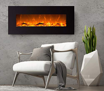 GLOW FIRE Mars Elektrokamin mit Heizung, Wandkamin mit LED | Künstliches Feuer mit zuschaltbarem Heizlüfter: 750/1500 W | Fernbedienung, 126 cm, Schwarz, Holzdekoration - 5