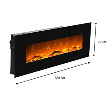 GLOW FIRE Mars Elektrokamin mit Heizung, Wandkamin mit LED | Künstliches Feuer mit zuschaltbarem Heizlüfter: 750/1500 W | Fernbedienung, 126 cm, Schwarz, Holzdekoration - 6