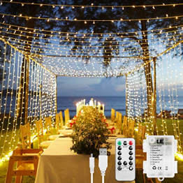 LE Lichtervorhang 3 * 3m, USB Lichterketten Vorhang 300 LEDs Warmweiß, 8 Modi Dimmbare Kupferdraht, Lichterkette Batterie für Außen Innen Deko Schlafzimmer, Partydekoration, Weihnachten, Hochzeit - 1