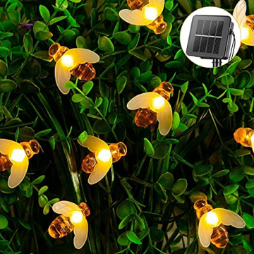Solar Lichterkette, 50 Süße Honigbienen LED Lichter, 7M / 24Ft 8 Modi Sternenlichter, Wasserdichte Feenhafte Dekorative Lichterketten für Außen, Hochzeits, Wohn, Garten, Terrassen, Party(Warmweiß) - 2