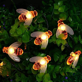 Solar Lichterkette, 50 Süße Honigbienen LED Lichter, 7M / 24Ft 8 Modi Sternenlichter, Wasserdichte Feenhafte Dekorative Lichterketten für Außen, Hochzeits, Wohn, Garten, Terrassen, Party(Warmweiß) - 1