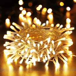 100 LED Lichterkette Außen Batterie, BrizLabs Warmweiß Weihnachtsbeleuchtung Innen 8 Modi Wasserdicht mit Timer für Zimmer Weihnachten Party Hochzeit Beleuchtung Deko, Durchsichtigen Kabeln - 1