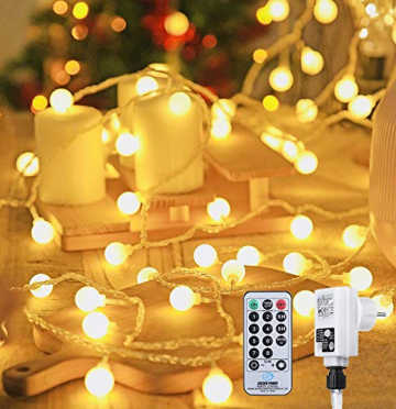 100 LED Lichterkette Außen,13 Meter Strombetrieben Lichterkette Innen Kugel mit Fernbedienung Timer, IP65 Wasserdicht Lichterkette Warmweiße für Party Weihnachten Garten und Innendeko - 1