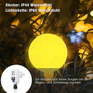 100 LED Lichterkette Außen,13 Meter Strombetrieben Lichterkette Innen Kugel mit Fernbedienung Timer, IP65 Wasserdicht Lichterkette Warmweiße für Party Weihnachten Garten und Innendeko - 5