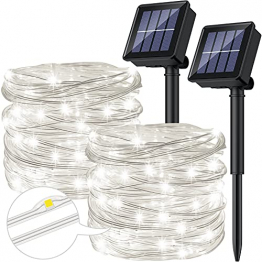 [2 Stücke] Solar Lichterkette Aussen, Ruyilam 12M 120LED Lichterkette Außen mit 8 Beleuchtungsmodi wasserdicht IP67 PVC-Draht Weihnachtsbeleuchtung für Balkon, Garten, Baum, Hochzeit, Party (Kaltweiß) - 1