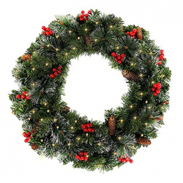 60CM Künstliche Weihnachtskranz Deko mit 50 LED Warm Weiß Christmas Wreath Decoration Künstlicher Kranz Weihnachten Künstliche Kranz Deko für Parties Feste Türen Halloween Weihnachten Deko (50 LED) - 1