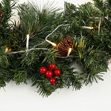 60CM Künstliche Weihnachtskranz Deko mit 50 LED Warm Weiß Christmas Wreath Decoration Künstlicher Kranz Weihnachten Künstliche Kranz Deko für Parties Feste Türen Halloween Weihnachten Deko (50 LED) - 4
