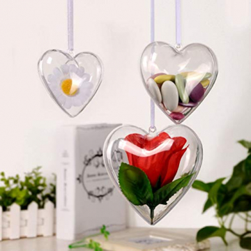 Amosfun Acrylformen Kunststoff Füllbar Teilbar Deko Herz Hänger Bastelkugel mit Aufhängeöse Hochzeit Valentinstag Hängende Dekoration 6cm 10 Stück (Transparent) - 2