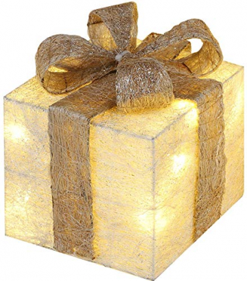 Bambelaa! 3er Led Deko Geschenke Leucht Boxen Timer Weihnachts Dekoration Weihnachtsdeko Beleuchtet Deko Weihnachten (Gold) - 3