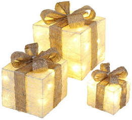Bambelaa! 3er Led Deko Geschenke Leucht Boxen Timer Weihnachts Dekoration Weihnachtsdeko Beleuchtet Deko Weihnachten (Gold) - 1