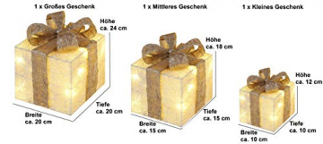 Bambelaa! 3er Led Deko Geschenke Leucht Boxen Timer Weihnachts Dekoration Weihnachtsdeko Beleuchtet Deko Weihnachten (Gold) - 5