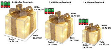 Bambelaa! 3er Led Deko Geschenke Leucht Boxen Timer Weihnachts Dekoration Weihnachtsdeko Beleuchtet Deko Weihnachten (Gold) - 6