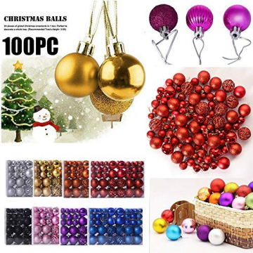 Battnot Weihnachtskugeln 100 teilig 24 teilig 30/60mm Christbaumkugeln Set Weihnachtsbaumschmuck Christbaumschmuck Weihnachtsbaum Kugel Dekoration hängende Hausparty Christmas Xmas (Orange, 100) - 2