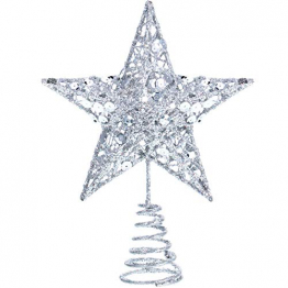 Blulu 6 Zoll Stern Baum Spitze Exquisit Schimmernd Weihnachtsbaum Topper für Christbaum Dekoration (Silber) - 1