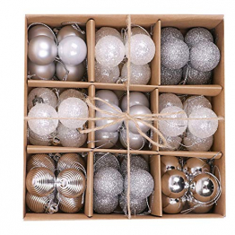 Bochang Kaishuai Mini weihnachtskugeln 54 Stück 30mm Silber deko Christbaumkugeln Set in6 Farben,Weihnachtsbaumkugeln-Silber Weiss,Baumschmuck &Christbaumkugeln Plastik - 1