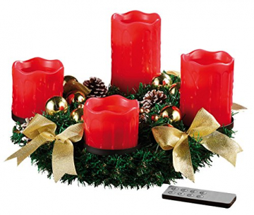 Britesta Adventkranz: Adventskranz mit roten LED-Kerzen, goldfarben geschmückt (Adventskranz mit LED-Beleuchtung) - 2
