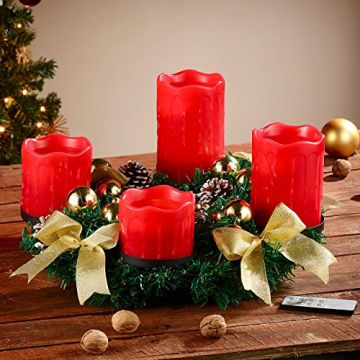 Britesta Adventkranz: Adventskranz mit roten LED-Kerzen, goldfarben geschmückt (Adventskranz mit LED-Beleuchtung) - 3