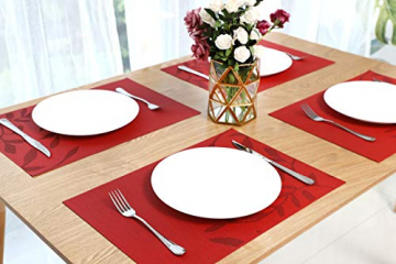 CHAOCHI Platzset Abwischbar Tischset Abwaschbar 6er Set PVC Abgrifffeste Hitzebeständig rutschfest Platzdeckchen für Küche,Zuhause,Restaurant,Speisetisch,45cmx30cm(Rot) - 4