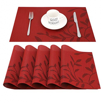 CHAOCHI Platzset Abwischbar Tischset Abwaschbar 6er Set PVC Abgrifffeste Hitzebeständig rutschfest Platzdeckchen für Küche,Zuhause,Restaurant,Speisetisch,45cmx30cm(Rot) - 1