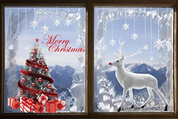 CMTOP Weihnachten Fenstersticker Weihnachtsdeko Fenster Weihnachtsbaum Süße Elche Fensteraufkleber PVC Fensterdeko Selbstklebend für Türen Schaufenster Vitrinen Glasfronten - 4