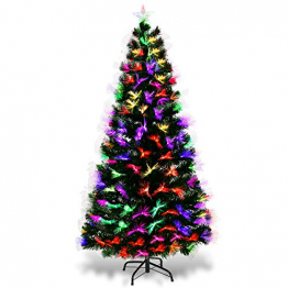 COSTWAY 150/180/210cm LED Künstlicher Weihnachtsbaum mit 8 Lichtmodi, Tannenbaum mit Metallständer, Christbaum mit Glasfaser-Farbwechsler und mehrfarbige Leuchten, Kunstbaum Weihnachten, grün (150cm) - 1