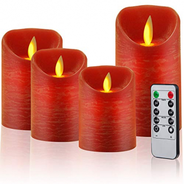 CPROSP 4er LED Kerzen Advent mit Fernbedienung aus Echtwachs, Flammenlose Rote Kerzen mit Timer, 7,5 x 9/10,5/12,5/15,5 cm, Deko für Hochzeit, Party, Weihnachten, Advent (2*AA, Erhhalten nicht) - 1
