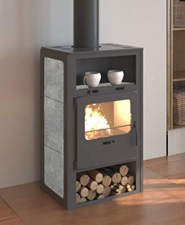 EEK A Kaminofen für Holz+Kohlefeuerung, Specksteinverkleidung, gussgrau – 6,6kW - 1