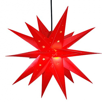 ETiME Adventsstern Weihnachtsstern Stern 3D Kunststoff Außenstern Lampe Fensterstern Deko Rot (Rot + Wasserdicht Kabel und Leuchtmittel) - 2