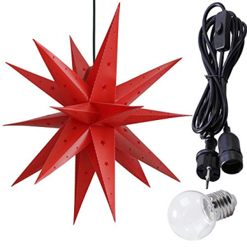 ETiME Adventsstern Weihnachtsstern Stern 3D Kunststoff Außenstern Lampe Fensterstern Deko Rot (Rot + Wasserdicht Kabel und Leuchtmittel) - 1