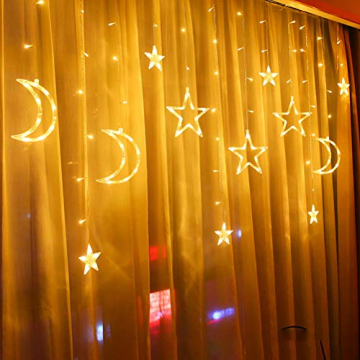 Fangteke LED Lichterketten 3.5M Stern Mond Vorhang Lichter LED Girlande Dekorative Lampe für Hochzeit Hausgarten Weihnachten Fenster Vorhang Dekoration - 8
