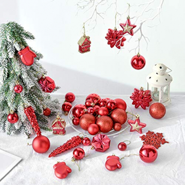 HAIGOU 113 Weihnachtskugeln Christbaumschmuck Aufhänger Christbaumkugeln für den Weihnachtsbaum Weihnachtsbaumschmuck Weihnachtsbaumkugeln (Rot) - 3