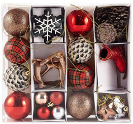 HEITMANN DECO 31er Set Christbaumkugeln Sortiment - Weihnachtsschmuck zum Aufhängen - Kunststoff Christbaumschmuck rot Natur Silber - 1